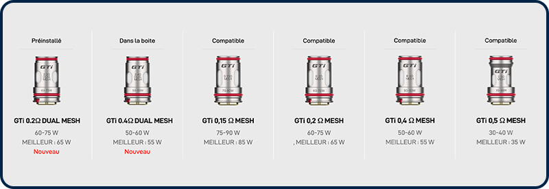 La liste des compatibilité résistance de l'Armour Ultra Vaporesso
